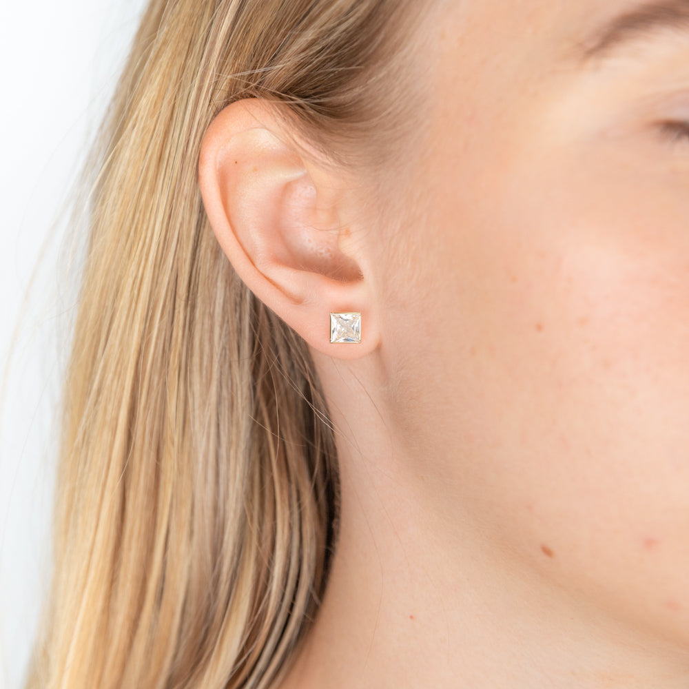 Cubic Zirconia Stud 6mm Princess Cut Diamond Earrings Princess Cut