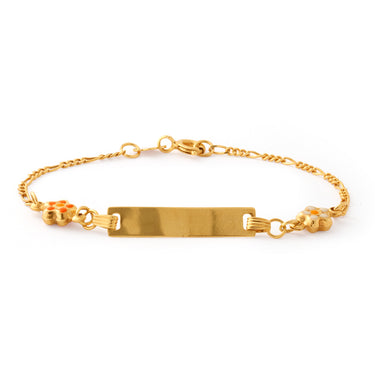 9ct Yellow Gold Bracelet With two Coloured Flowers 14cm