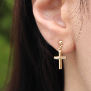 9ct Yellow Gold Cross Drop Earrings
