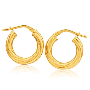 9ct Yellow Gold Silver Filled Soft Twist 10mm Hoop Earrings