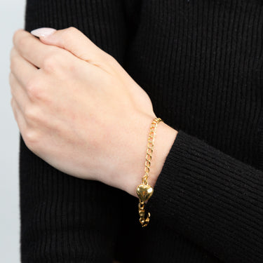 9ct Yellow Gold Silver Filled Double Heart Drop 19cm Curb Bracelet Nala