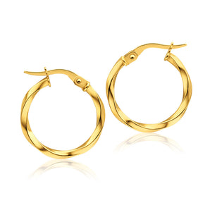 9ct Yellow Gold 15mm Italian Made Twist Hoop Earrings