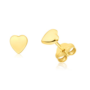 9ct Yellow Gold Plain Heart Stud Earrings