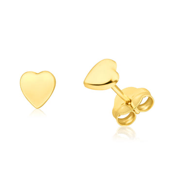 9ct Yellow Gold Plain Heart Stud Earrings