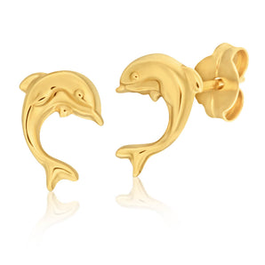 9ct Yellow Gold Plain Dolphin Stud Earrings
