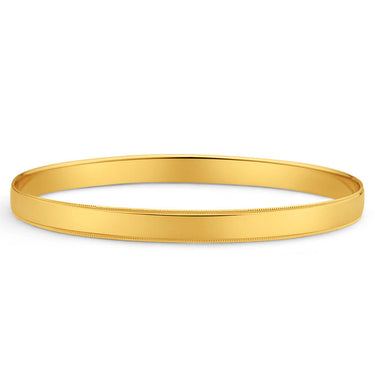 9ct Yellow Solid Gold  6mm x 65mm Edge Milgrain Engraved Bangle