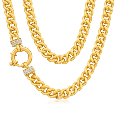 9ct Yellow Gold Zirconia Curb 45cm Chain