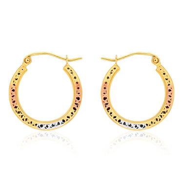 9ct Yellow Gold, White Gold & Rose Gold Cut Out Hoop Earrings