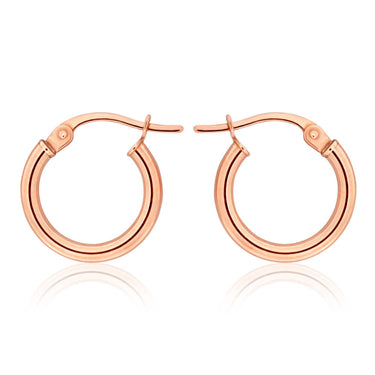 9ct Rose Gold Plain 10mm Hoop Earrings European made