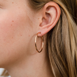 9ct Rose Gold Plain 30mm Hoop Earrings European made