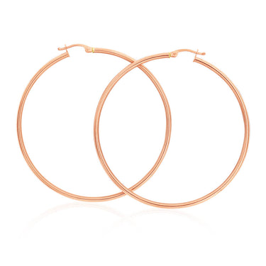 9ct Rose Gold Plain 50mm Hoop Earrings European made