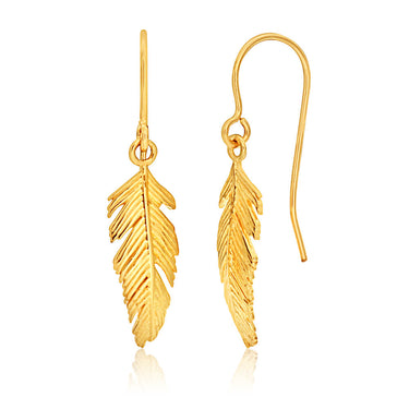 9ct Yellow Gold Feather Drop Earrings