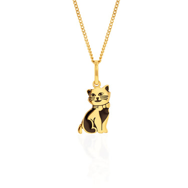 9ct Yellow Gold Engraved Cat Pendant