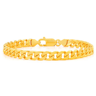 9ct Yellow Solid Gold Heavy Curb Flat Tight Bevelled 21cm Bracelet 250gauge