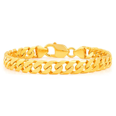 9ct Yellow Solid Gold Heavy Curb Bevelled 21cm Bracelet 200 Gauge