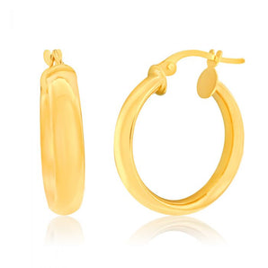 9ct Yellow Gold Plain 15mm Hoops Earrings