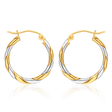 9ct two tone Gold 15mm Hoops with a Twist