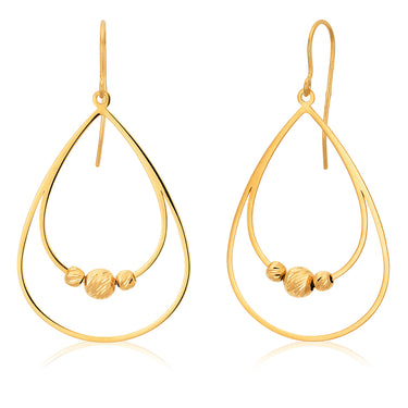 9ct Yellow Gold Trio of Beads Dangling Drop 22mm Earrings "Eleanor"