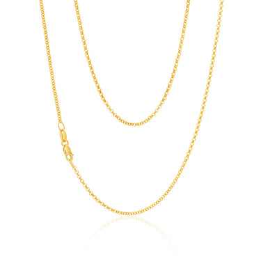9ct Yellow Solid Gold 1.6mm Belcher Chain 50cm