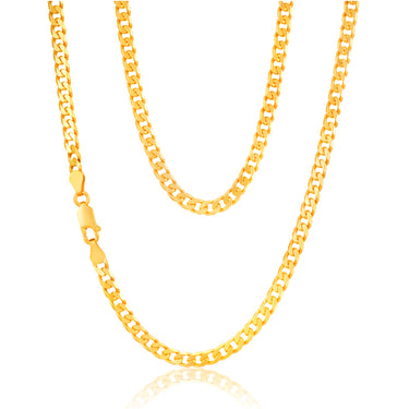 9ct Yellow Solid Gold Flat Bevelled Curb 55cm Chain 120gauge