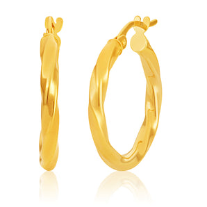 9ct Yellow Gold twist 15mm Hoops Earrings