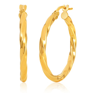 9ct Yellow Gold twist 20mm Hoops Earrings