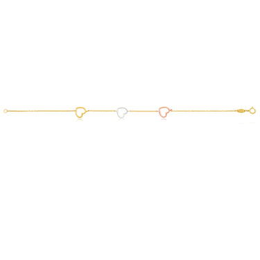 9ct Yellow Gold Bracelet 19cm with 3 Heart Charms