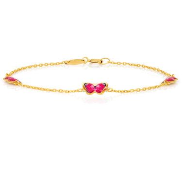 9ct Yellow Gold 16cm Bracelet with 3 Red Enamel Butterflies