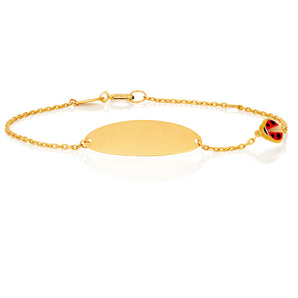 9ct Yellow Gold 15cm Bracelet with A Red Enamel Ladybug ID