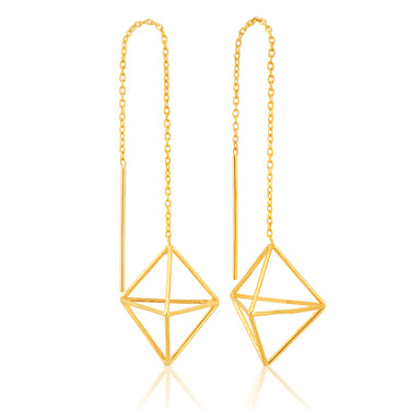 9ct yellow Gold lozange geometric thread Earrings