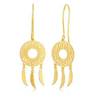 9ct Yellow Gold Dreamcatcher Drop Earrings