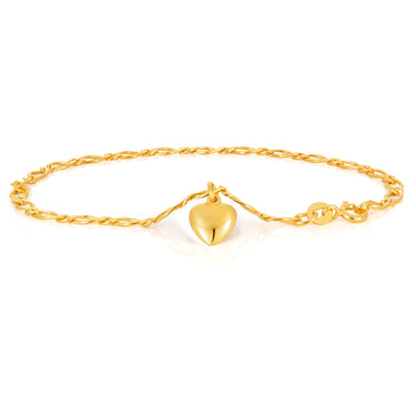 9ct yellow gold fancy figaro 18.5cm bracelet with a heart charm