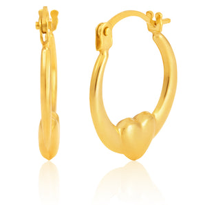 9ct Yellow Gold Facny Heart Hoop Earring