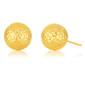 9ct Yellow Gold Diamond-Cut 10mm Ball Studs 9y