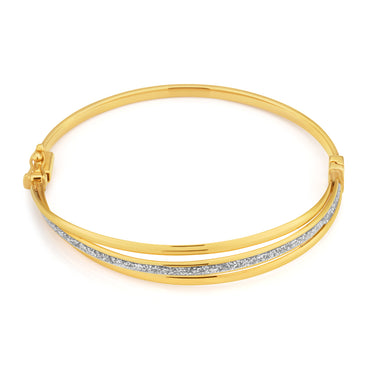 9ct Yellow Gold Bangle 65mm With Stardust Enamel Feature