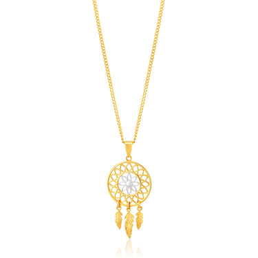 9ct Yellow Gold Feathered Dream Catcher Pendant