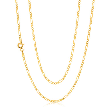9ct Yellow Gold 3:1 Figaro 45cm Chain 50Gauge