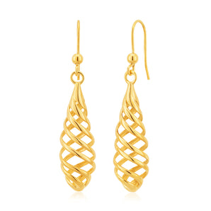 9ct Yellow Gold Spiral 4.5cm Drop Earrings