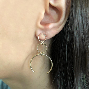 9ct Yellow Gold Graduated Triple Circle Drop Earrings