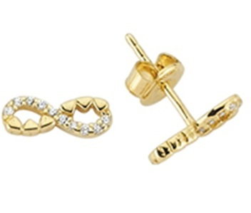 9ct Yellow Gold Cubic Zirconia and Heart Embossed Infinity Stud Earrings