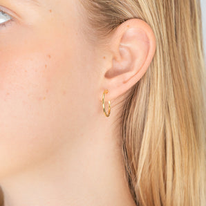 9ct Yellow Gold Diamond Cut 15mm Hoop Earrings