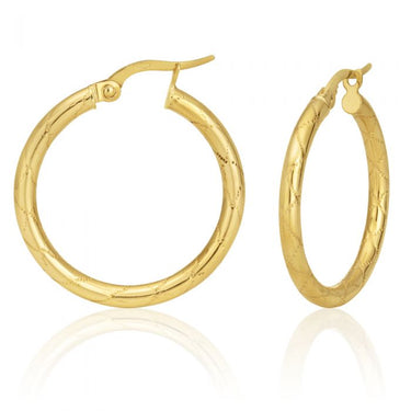 9ct Yellow Gold Diamond Cut 20mm Hoop Earrings