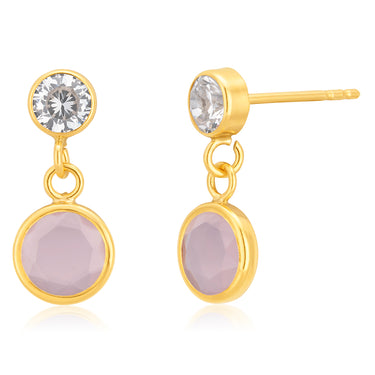 9ct Yellow Gold Cubic Zirconia and Pink Crystal Drop Earrings