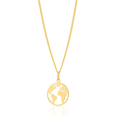 9ct Yellow Gold World Map Disc Cutout Pendant