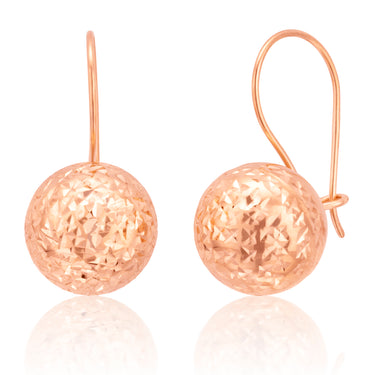 9ct Rose Gold Diamond Cut 10mm Ball Earwire Earrings