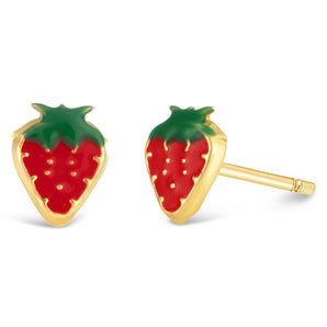 9ct Yellow Gold Strawberry Enamel Stud Earrings