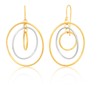 9ct Two-Tone Gold 3x Circle Hook Drop Earrings