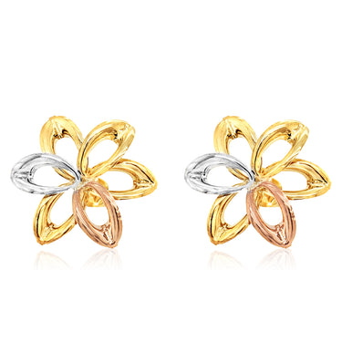 9ct Three-Tone Gold Flower Cutout Stud Earrings