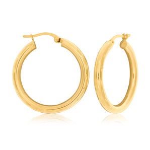 9ct Yellow Gold Diamond Cut 20mm Hoop Earrings