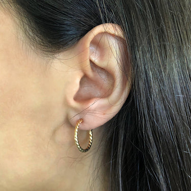 9ct Yellow Gold Twisted Half Hoop 15mm Earrings